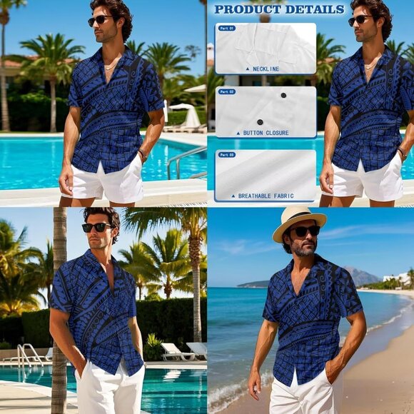 Polynesian Couples Outfits Matching Sets Women Dress Men Shirt Beach Luau - Picture 6 of 7